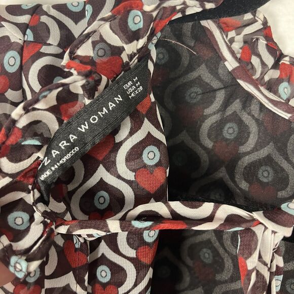 ZARA Dress Womens Size Medium Multicolor Heart Print High Neck Ruffle Hem - Picture 8 of 10